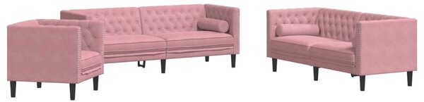 3dílná sedací souprava Chesterfield s podhlavníky růžová samet 3209284