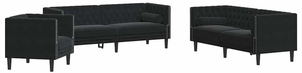 3dílná sedací souprava Chesterfield s podhlavníky černá samet 3209286