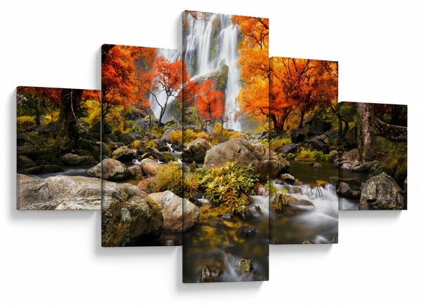 Obraz - Vodopády v oranžovém lese (125x70 cm)