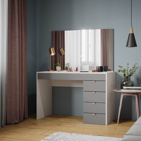 Toaletní stolek Vicco Elise Bílá/šedá/šedá 115 cm se zrcadlem, Model 41341