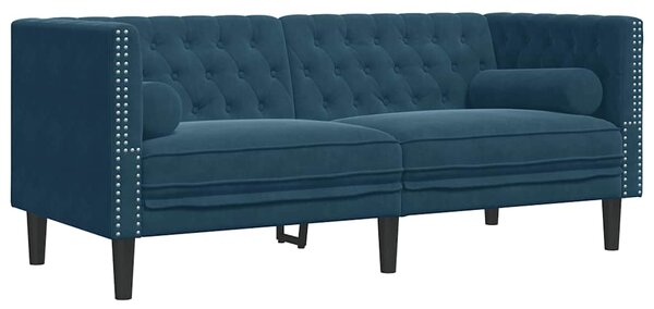 3dílná sedací souprava Chesterfield s podhlavníky modrá samet 3209289