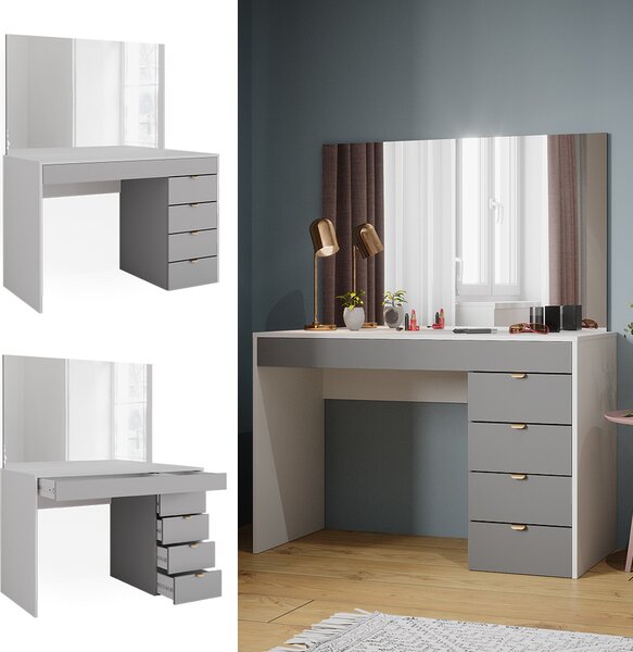 Toaletní stolek Vicco Elise Bílá/šedá/šedá 115 cm se zrcadlem, Model 41341