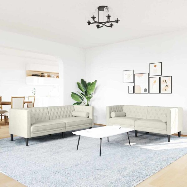 2dílná sedací souprava Chesterfield s podhlavníky krémová samet 3209298