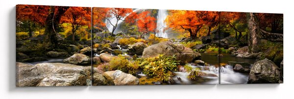 Obraz - Vodopády v oranžovém lese (170x50 cm)