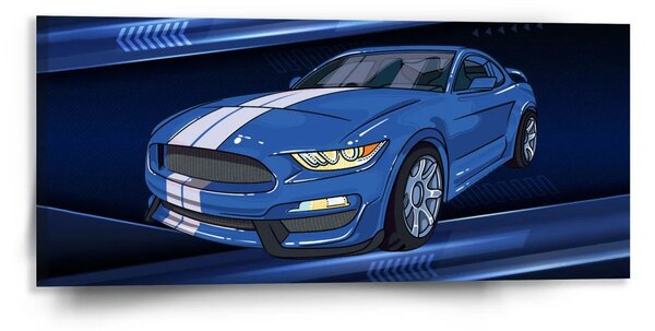 Sablio Obraz Mustang Modré pozadí s pruhy - 110x50 cm