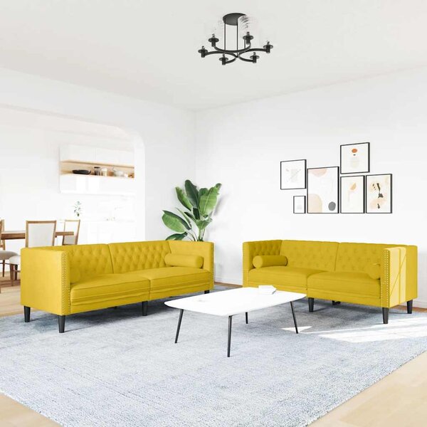 2dílná sedací souprava Chesterfield s podhlavníky žlutá samet 3209297
