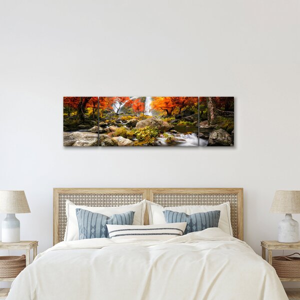 Obraz - Vodopády v oranžovém lese (170x50 cm)