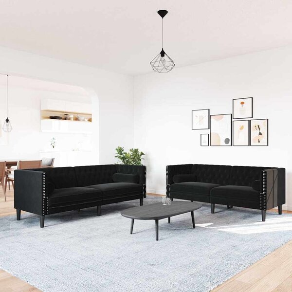 2dílná sedací souprava Chesterfield s podhlavníky černá samet 3209296