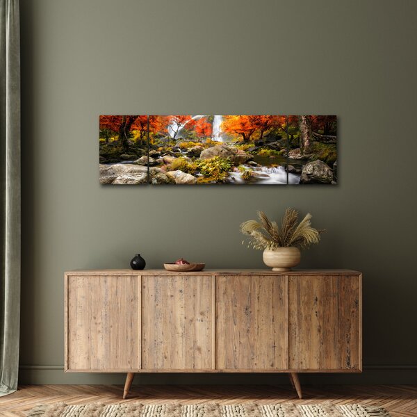Obraz - Vodopády v oranžovém lese (170x50 cm)