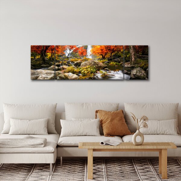 Obraz - Vodopády v oranžovém lese (170x50 cm)