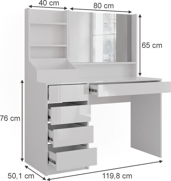 Toaletní stolek Vicco Sherry Bílá/bílý vysoký lesk 119.8 cm #VALUE!, Model 57610