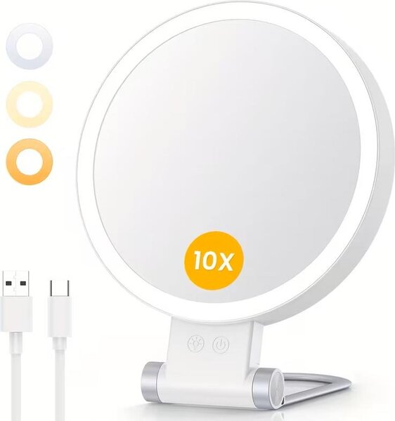Oboustranné podsvícené kosmetické zrcátko na líčení 1x 10x LED USB C