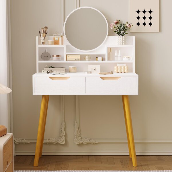 Moderní toaletní stolek se zrcadlem ve stylu loft, velký, skandinávský, s zásuvkou