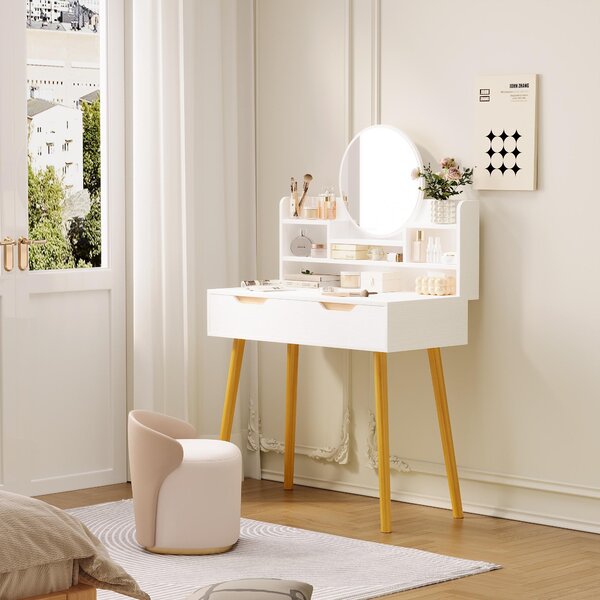 Moderní toaletní stolek se zrcadlem ve stylu loft, velký, skandinávský, s zásuvkou
