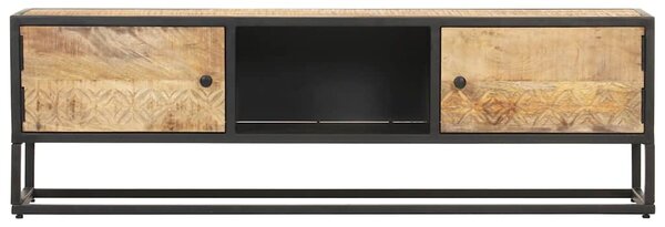 TV stolek s vyřezávanými dvířky 130x30x40 cm hrubý mangovník 320943