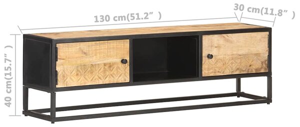TV stolek s vyřezávanými dvířky 130x30x40 cm hrubý mangovník 320943