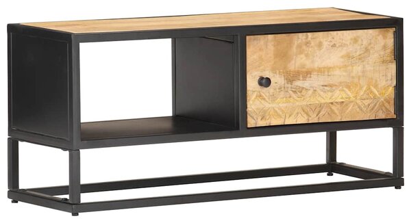 TV stolek s vyřezávanými dvířky 90 x 30 x 40 cm hrubý mangovník 320944