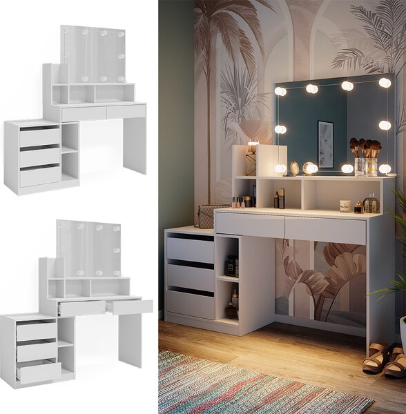 Toaletní stolek Vicco Anja Bílá 139.8 cm s osvětlením LED, Model 41333