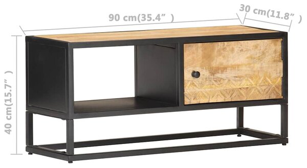 TV stolek s vyřezávanými dvířky 90 x 30 x 40 cm hrubý mangovník 320944