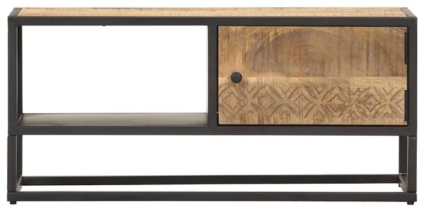TV stolek s vyřezávanými dvířky 90 x 30 x 40 cm hrubý mangovník 320944