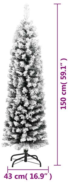 Úzký umělý vánoční stromek zasněžený zelený 150 cm PVC 320953