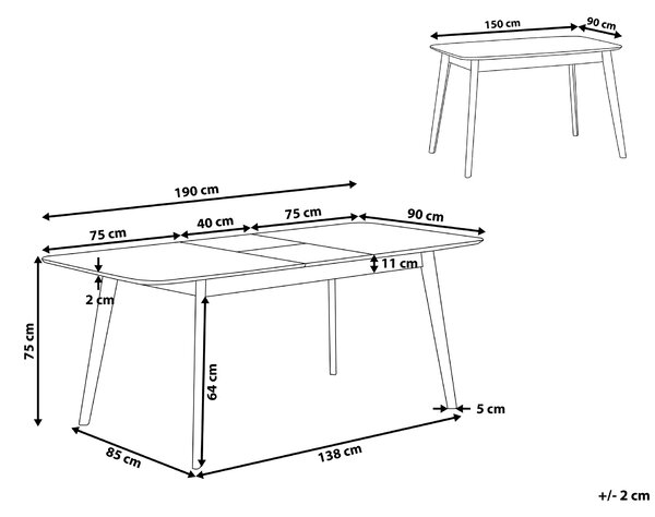 Rozkládací jídelní stůl MADOX Světlý dub 150/190 cm 90 cm