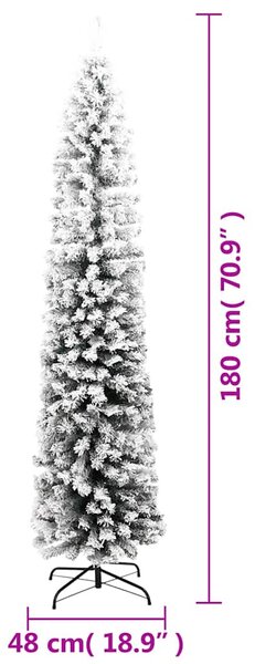 Úzký umělý vánoční stromek zasněžený zelený 180 cm PVC 320954