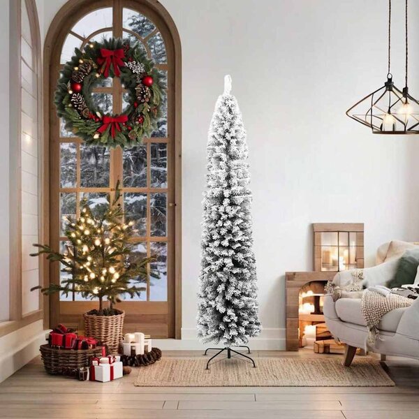 Úzký umělý vánoční stromek zasněžený zelený 180 cm PVC 320954