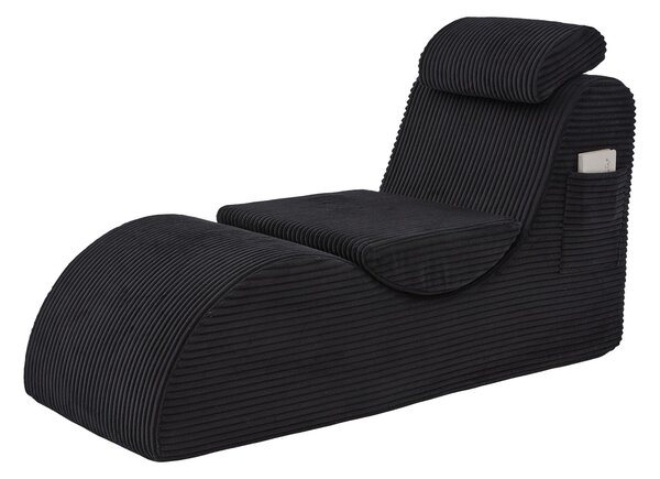 LVHOM Čalouněné lehátko s odnímatelnými polštáři a podnožkou, chaise longue, polohovací lehátko s funkcí spaní, manšestrová látka, černá barva