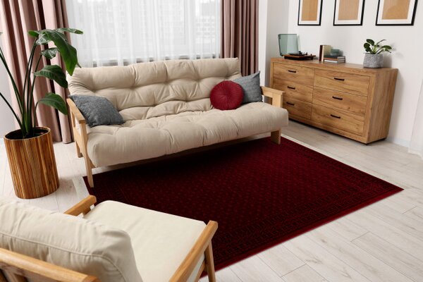 Koberec ORIENT 2958 s třásněmi / rám, orientální / klasický, bordó / černý