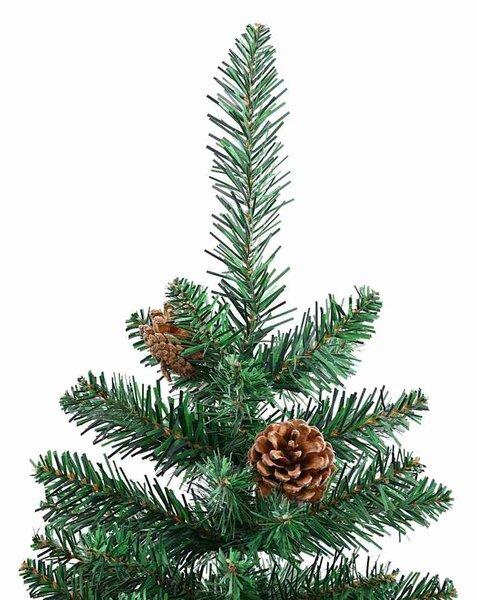 Úzký vánoční stromek pravé dřevo a šišky zelený 180 cm PVC 320958