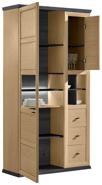 VITRÍNA, tmavě šedá, dub artisan, 110/209/43 cm Hom`in - Kredence a vitríny