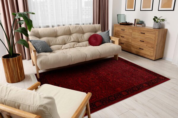 Koberec ORIENT 5125 s třásněmi / rám, orientální / klasický, bordó / černý