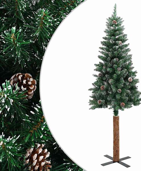 Úzký vánoční stromek pravé dřevo a bílý sníh zelený 180 cm 320961