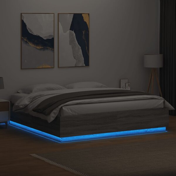Rám postele s LED osvětlením šedý sonoma 200 x 200 cm kompozit 3209588