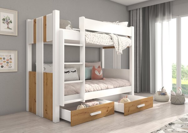 Patrová postel 80x180 DAPRIA - bílá / dub artisan