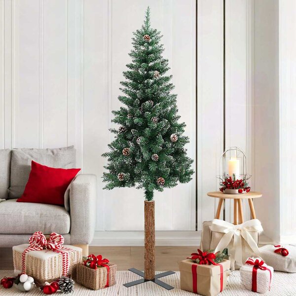 Úzký vánoční stromek pravé dřevo a bílý sníh zelený 180 cm 320961