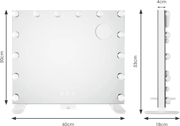 Make-up zrcadlo s osvětlením - hollywoodské make-up zrcadlo se 14 stmívatelnými LED světly - 60 × 50 cm - nástěnné