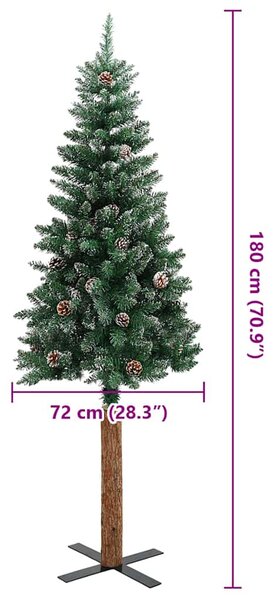Úzký vánoční stromek pravé dřevo a bílý sníh zelený 180 cm 320961