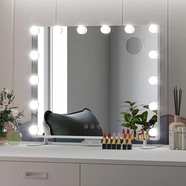 Make-up zrcadlo s osvětlením - hollywoodské make-up zrcadlo se 14 stmívatelnými LED světly - 60 × 50 cm - nástěnné