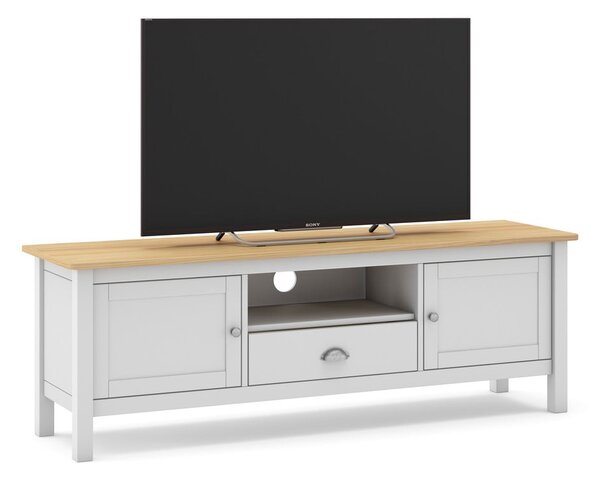 Bílý/přírodní TV stolek z borovicového dřeva 158x53 cm Misti – Marckeric