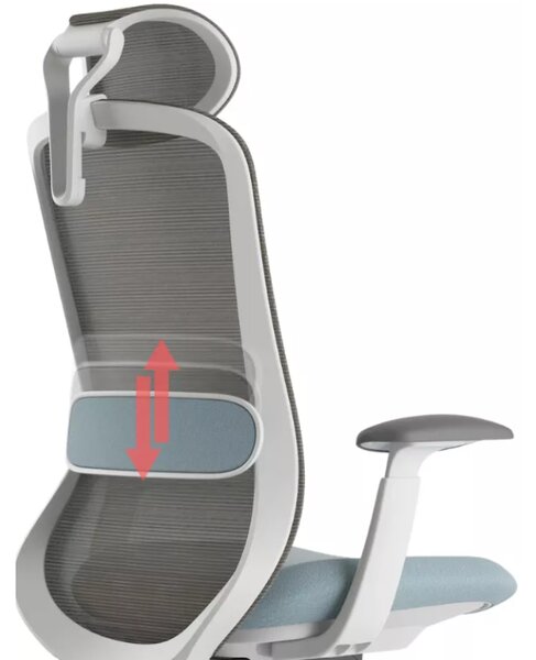 Kancelářská ergonomická židle BESSEL s podhlavníkem — síť, šedý plast, nosnost 120 kg, modrá