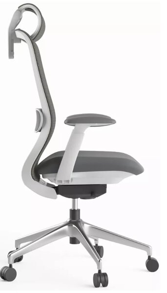Kancelářská ergonomická židle BESSEL s podhlavníkem — síť, šedý plast, nosnost 120 kg, světle šedá