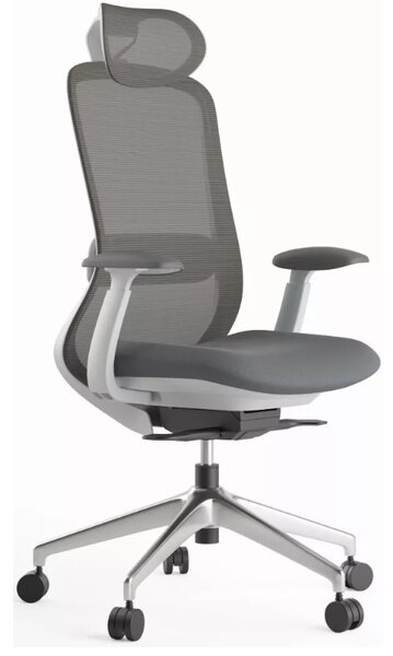 Kancelářská ergonomická židle BESSEL s podhlavníkem — síť, šedý plast, nosnost 120 kg, světle šedá