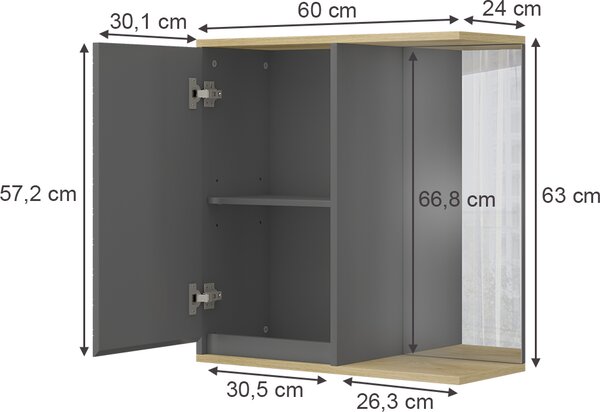 Koupelnová zrcadlová skříňka Vicco Livia Antracit 60 x 63 cm, Model 50143
