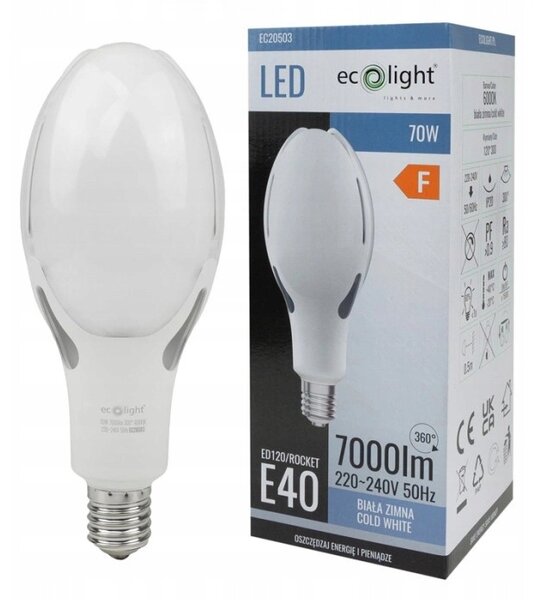 LED žárovka Ecolight E40 70 W studená bílá 6000 K 7000 lm