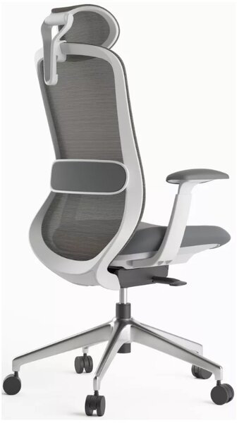 Kancelářská ergonomická židle BESSEL s podhlavníkem — síť, šedý plast, nosnost 120 kg, světle šedá