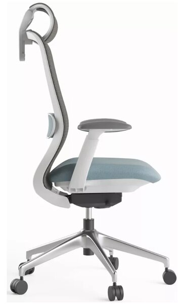 Kancelářská ergonomická židle BESSEL s podhlavníkem — síť, šedý plast, nosnost 120 kg, modrá