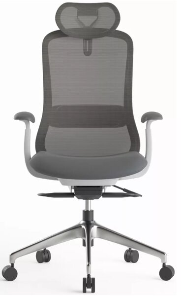 Kancelářská ergonomická židle BESSEL s podhlavníkem — síť, šedý plast, nosnost 120 kg, světle šedá