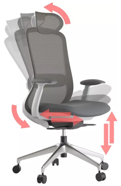 Kancelářská ergonomická židle BESSEL s podhlavníkem — síť, šedý plast, nosnost 120 kg, světle šedá